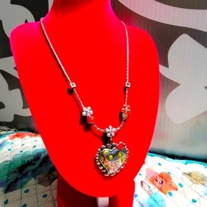 BRIGHTON RETIRED REVERSIBLE ENAMEL HEART FLORAL CANDY KISS NECKLACE NWOT